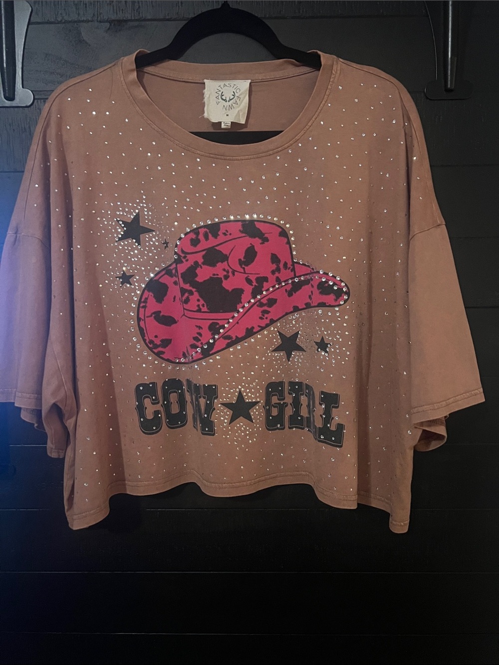 Fantastic Fawn Rhinestone Cowgirl Graphic Crop Tee